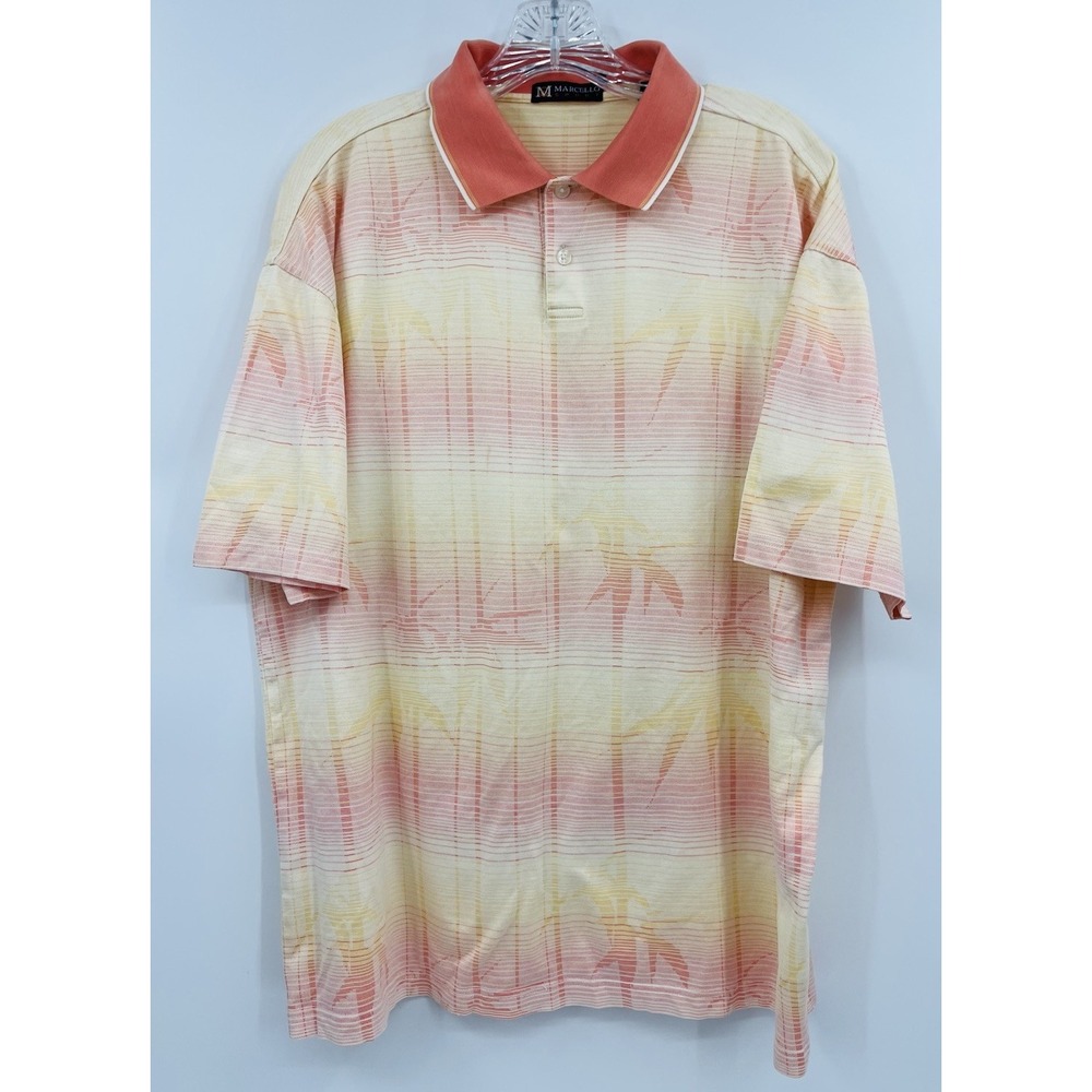 Marcello Sport Polo Golf Shirt Size Large Cotton Tropical Bamboo Print